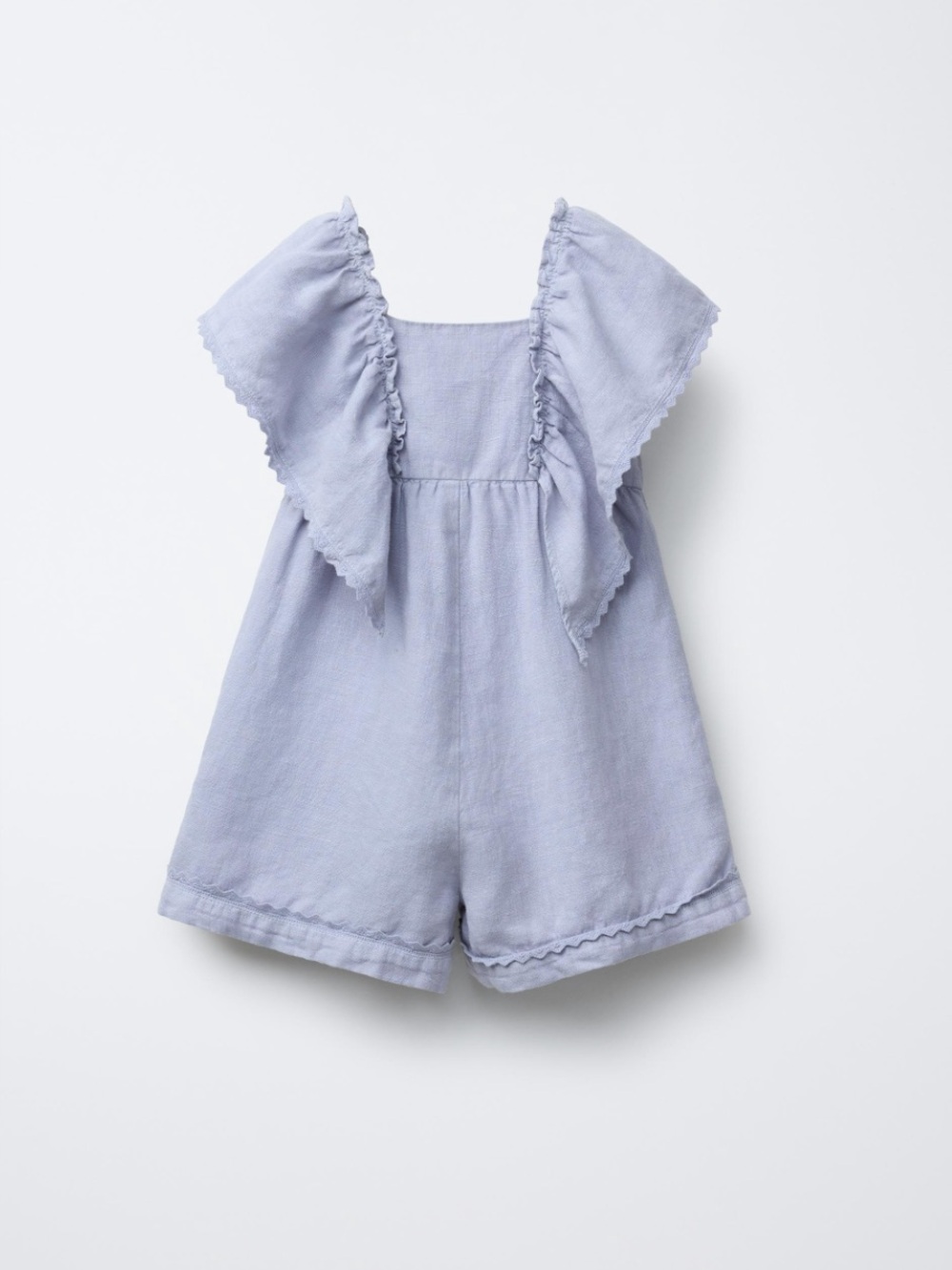 Zara Girls 100% Linen Ruffle Romper Jumpsuit Blue 3T